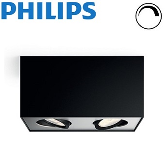 dvojni-stropni-led-gibljivi-reflektor-kvadratni-z-nastavljivo-barvo-svetlobe-zatemnilni-regulacijski-philips-box-črni