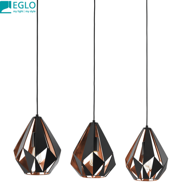 VISEČA SVETILKA CARLTON 805 mm E27 3X60W ČRNA/BAKRENA