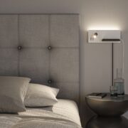 STENSKA DVOJNA LED SVETILKA Z DVEMA STIKALOMA IN USB VHODOM SERRA 5,5W+2,6W 2700K (LEVA ALI DESNA)