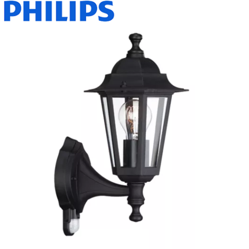 klasična-stenska-zunanja-stilska-senzorska-svetilka-laterna-philips-črna