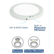 SENZORSKI VGRADNI/NADGRADNI LED PANEL MARTHA fi 220 mm 18W 3000K DO 6000K BELI ALI ČRNI